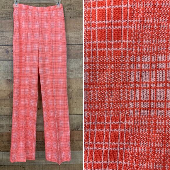 Vintage 1970s MOD Orange Pull On Flare Leg Trouser Polyester Pants Sz Small - Picture 1 of 7